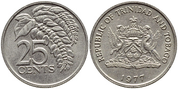 Тринидад и Тобаго 25 центов 1977 цветок дикая пуансеттия KM 32 медно-никель 4396-727