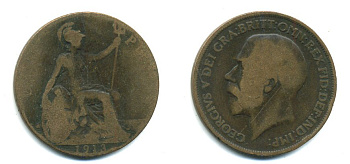 Великобритания 1 пенни 1913 Георг V (1910-1936) KM 810, Spink 4051 бронза 47-1244