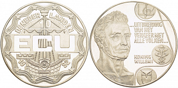 НИДЕРЛАНДЫ 10 ЭКЮ 1992 КОРОЛЬ ВИЛЛЕМ I, РАСШИРЕНИЕ ТОРГОВЛИ СО ВСЕМИ СТРАНАМИ, ДИАМЕТР 39 ММ. медно-никель UNC 06-271-34