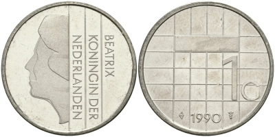 Нидерланды 1 гульден 1990 Беатрикс (1980-2013) KM 205 никель UNC 4579-436