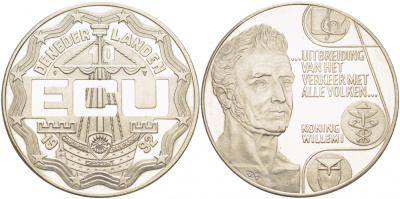 Нидерланды 10 экю 1992 король Виллем I, расширение торговли со всеми странами, диаметр 39 мм, медно-никель UNC 06-271-34