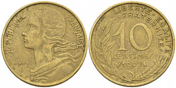 ФРАНЦИЯ 10 САНТИМОВ 1968 ТИП MARIANNE KM 929, LE FRANC 144.8 алюминиевая бронза 3309-1051