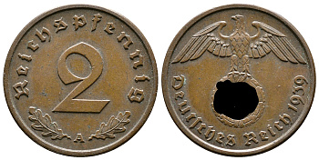 Германия 2 рейхспфеннига 1939 A KM 90, J. 362 бронза   4679-132