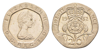Великобритания 20 пенсов 1982 Елизавета II (1952-2022) KM 931, Spink 4230 (G1) медно-никель 4639-814