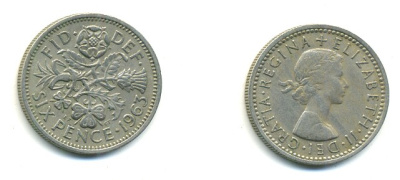 Великобритания 6 пенсов 1963 Елизавета II (1952-2022) KM 903, Spink 4149 медно-никель 23-835