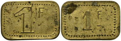 Франция 1 франк ND ресторанный жетон латунь 4166-116