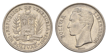 Венесуэла 1 боливар 1967 Симон Боливар, год-тип Y 42 никель UNC 4670-1146