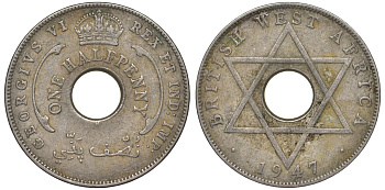 Британская Западная Африка 1/2 пенни 1947 H, Георг VI KM 18 медно-никель 25-1521