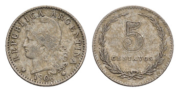 Аргентина 5 сентаво 1906 KM 34 медно-никель 4655-959