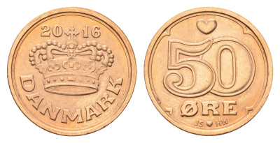 Дания 50 эре 2016 Маргрете II (1972-2024) KM 866 бронза UNC 80-827