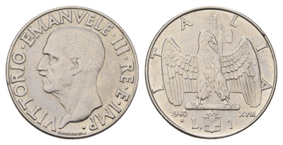 Италия 1 лира 1940 не магнетик KM 77a нержавеющая сталь 4119-557