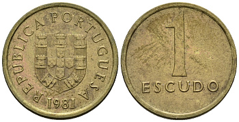 Португалия 1 эскудо 1981 KM 614 никель латунь 4147-614