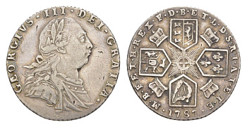 Великобритания 6 пенсов 1787 Георг III (1760-1820), год-тип KM 606.2, Spink 3749 серебро 4127-313