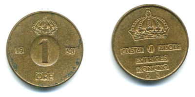 Швеция 1 эре 1958 T;S, Густав VI Адольф (1950-1973) KM 820 бронза 23-957