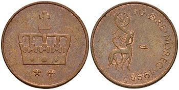 Норвегия 50 эре 1998 Харальд V (1991- ) KM 460 бронза 4154-825