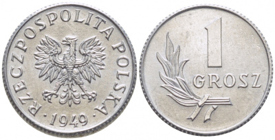 ПОЛЬША 1 ГРОШ 1949 KM 39 алюминий UNC 105-1215