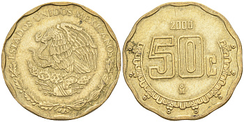 Мексика 50 сентаво 2000 KM 549 алюминиевая бронза 63-1313