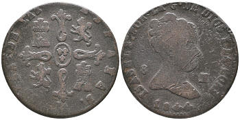 ИСПАНИЯ 8 МАРАВЕДИ 1844 J, JA, КОРОЛЕВА ИЗАБЕЛЛА II (1833-1868) KM 531.2 медь 41-837