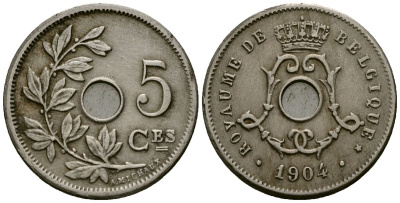 Бельгия 5 сантимов 1904 Belgique KM 54 медно-никель 4173-355