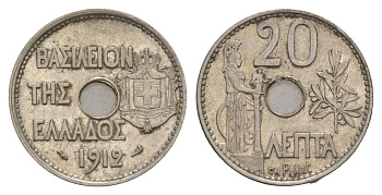 Греция 20 лепт 1912 Георг I (1863-1913), Афина KM 64 никель aUNC 4654-1056