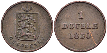 Гернси 1 дабл (дубль) 1830 KM 1 медь 100-424