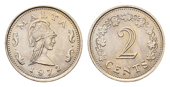 Мальта 2 цента 1972 Пентесилея, царица амазонок KM 9 медно-никель UNC 51-5233