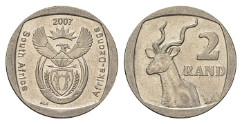 ЮАР 2 ранда 2007 KM 296 медь плакированная никелем aUNC 4628-153