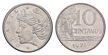 Бразилия 10 сентаво 1974 KM 578.1a нержавеющая сталь UNC 4655-1064