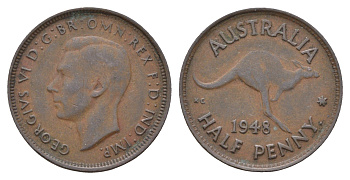 Австралия 1/2 пенни 1948 Георг VI (1936-1952), кенгуру KM 41 бронза 4671-441