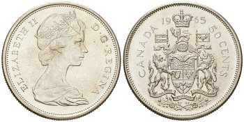 Канада 50 центов 1965 Елизавета II (1952-2022) KM 63 серебро UNC 68-915