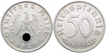 ГЕРМАНИЯ 50 РЕЙХСПФЕННИГОВ 1940 B KM 96, J.372 алюминий 3856-311
