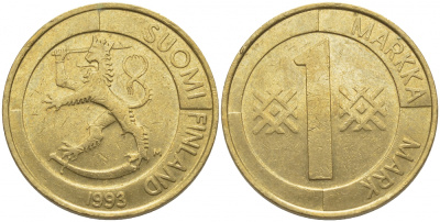 ФИНЛЯНДИЯ 1 МАРКА 1993 M KM 76 алюминиевая бронза 4448-331