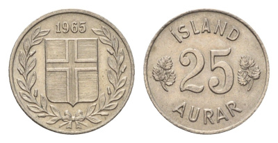 Исландия 25 эйре 1965 KM 11 медно-никель 4690-635