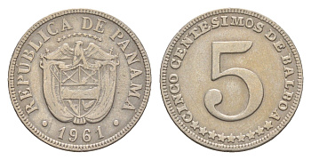 Панама 5 сентесимо 1961 тираж 1.000.000 экземпляров KM 23.1 медно-никель 4643-1266