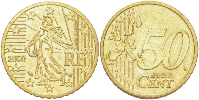 Франция 50 евроцентов 2000 KM 1287 нордик UNC 4126-115