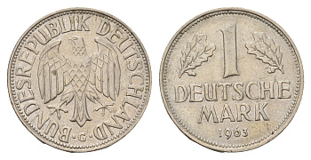 ФРГ 1 марка 1963 G KM 110, J. 385 медно-никель 3459-944