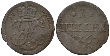 Саксен-Гильдбурггаузен 1 геллер 1763 Эрнст Фридрих III Саксен-Гильдбурггаузенский (1745-1780) Hollmann - (zu 110), Kress 113 c, Sch. 55 медь 4623-322