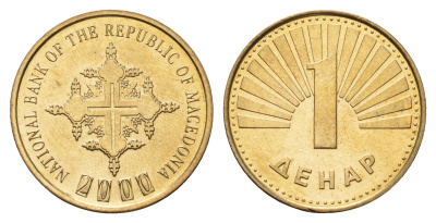 Македония 1 денар 2000 год-тип KM 27 латунь UNC 4688-743