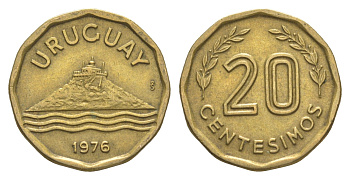 Уругвай 20 сентесимо 1976 KM 67 алюминиевая бронза 4637-514