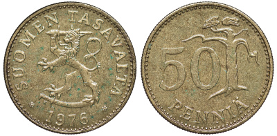 Финляндия 50 пенни 1976 K KM 48 алюминиевая бронза 259-625