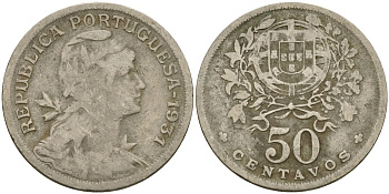 Португалия 50 сентаво 1931 KM 577 медно-никель 4132-135