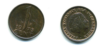НИДЕРЛАНДЫ 1 ЦЕНТ 1976 ЮЛИАНА KM 180 бронза 76-317