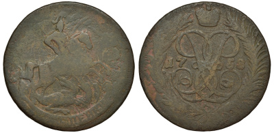 Россия 2 копейки 1758 красный монетный двор, Елизавета Петровна (1741-1762) Биткин 392 медь 1096-3-72