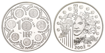 Франция 1 1/2 евро 2002 Введение евро KM 1301 серебро PROOF 1083-2-32