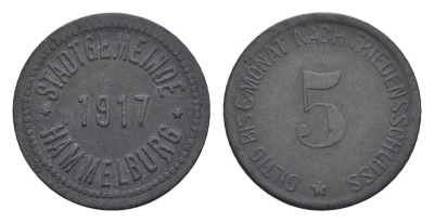 Хаммельбург 5 пфеннигов 1917 Funck 192.1, Men05 10738.1, Men18 13470.1 цинк 4516-216