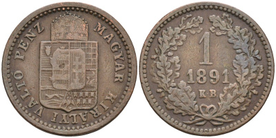 Венгрия 1 крейцер 1891 КВ, Франц Иосиф I (1848-1916) KM 478 медь 4585-148