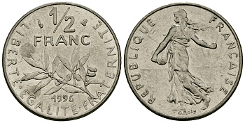 Франция 1/2 франка 1996 сеятель KM 931 никель 4135-742