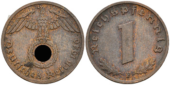 Германия 1 рейхспфенниг 1940 F KM 89, J 361 бронза 4136-1216