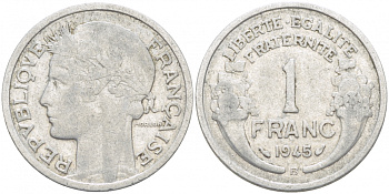 ФРАНЦИЯ 1 ФРАНК 1945 В KM 885а.2 алюминий 4402-914