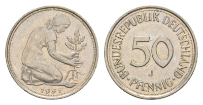 Германия 50 пфеннигов 1991 J KM 109.2, J. 384a медно-никель 4630-212
